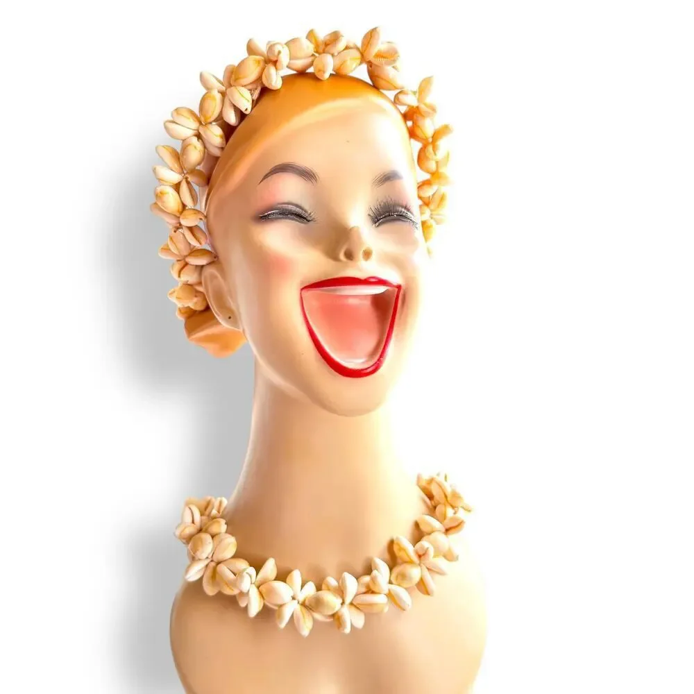 Vintage Cowry Cowrie Shell Rosette Crown & Lei Set Mermaid Headband & Necklace
